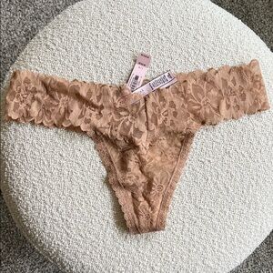 Victoria's Secret Floral Lace Thong in Tan